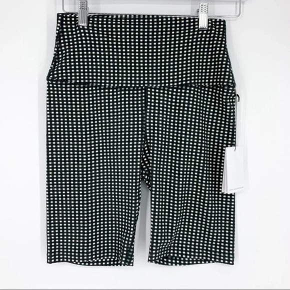 LNA Cher Biker Shorts in Green Checker Print NWT - Picture 3 of 10